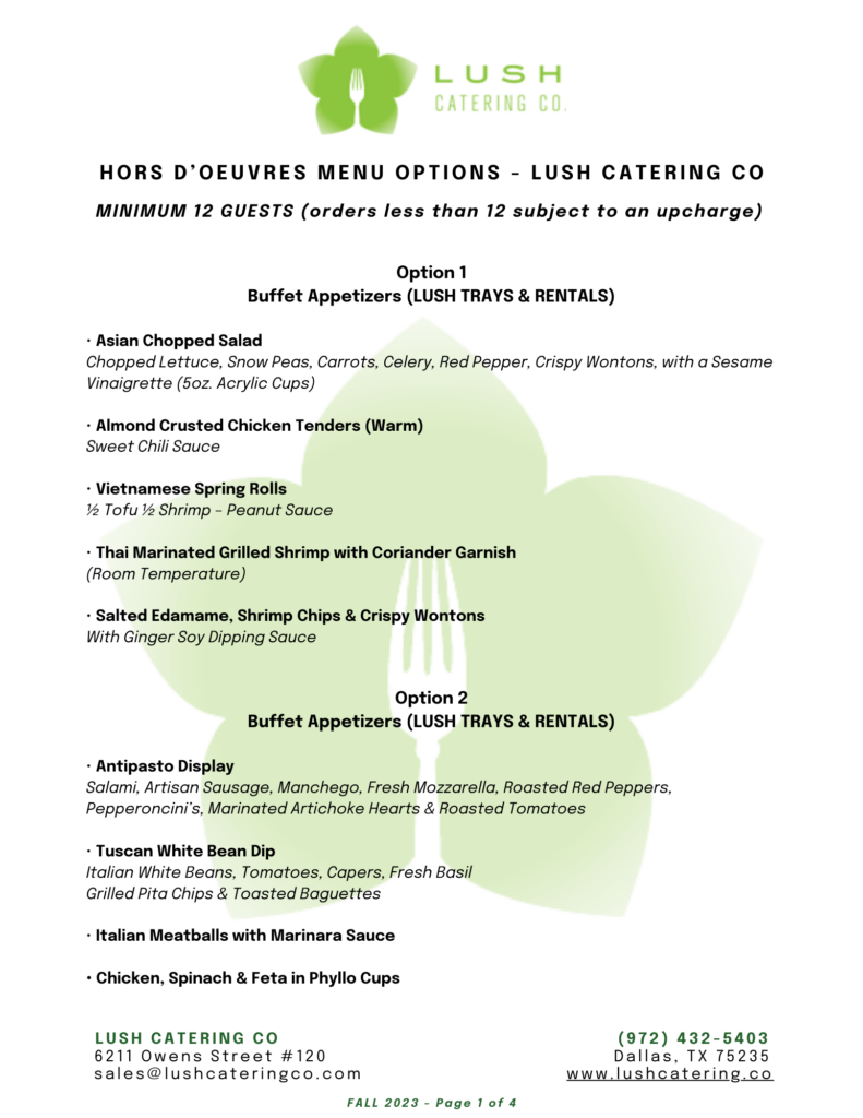Image Lush Catering Co Hors doeuvres Menu Options pg 1 of 4