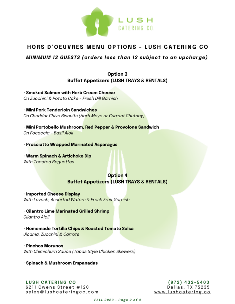 Image Lush Catering Co Hors doeuvres Menu Options pg 2 of 4