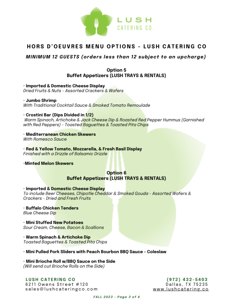 Image Lush Catering Co Hors doeuvres Menu Options pg 3 of 4