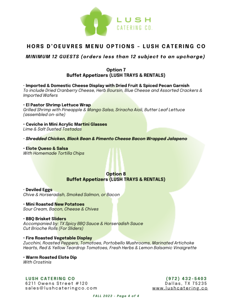 Image Lush Catering Co Hors doeuvres Menu Options pg 4 of 4