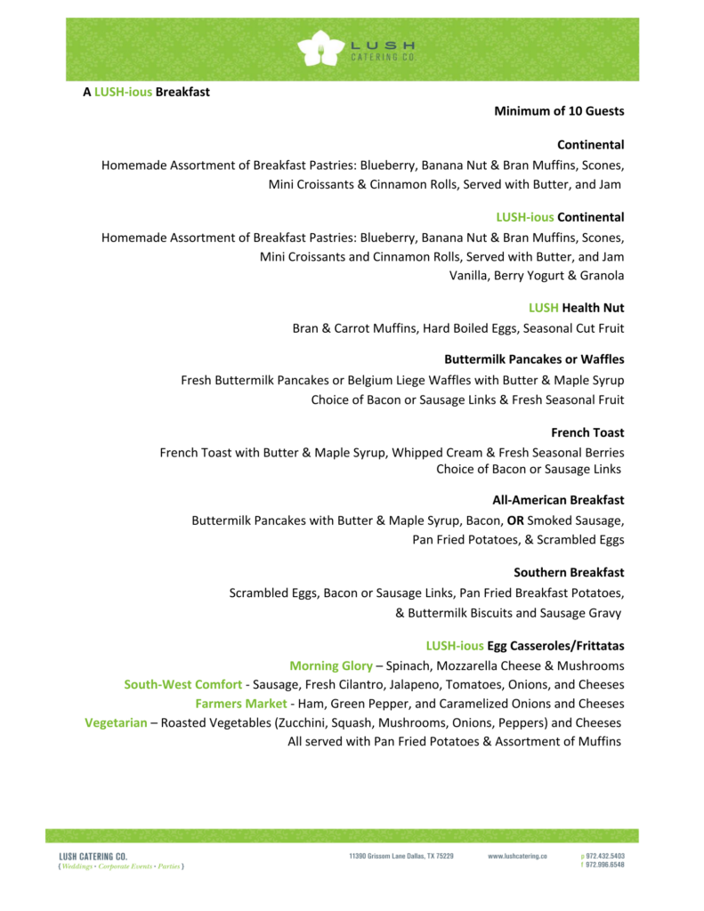 Image Lush Catering Corporate Menu Fall 2023 Page 2 of 12